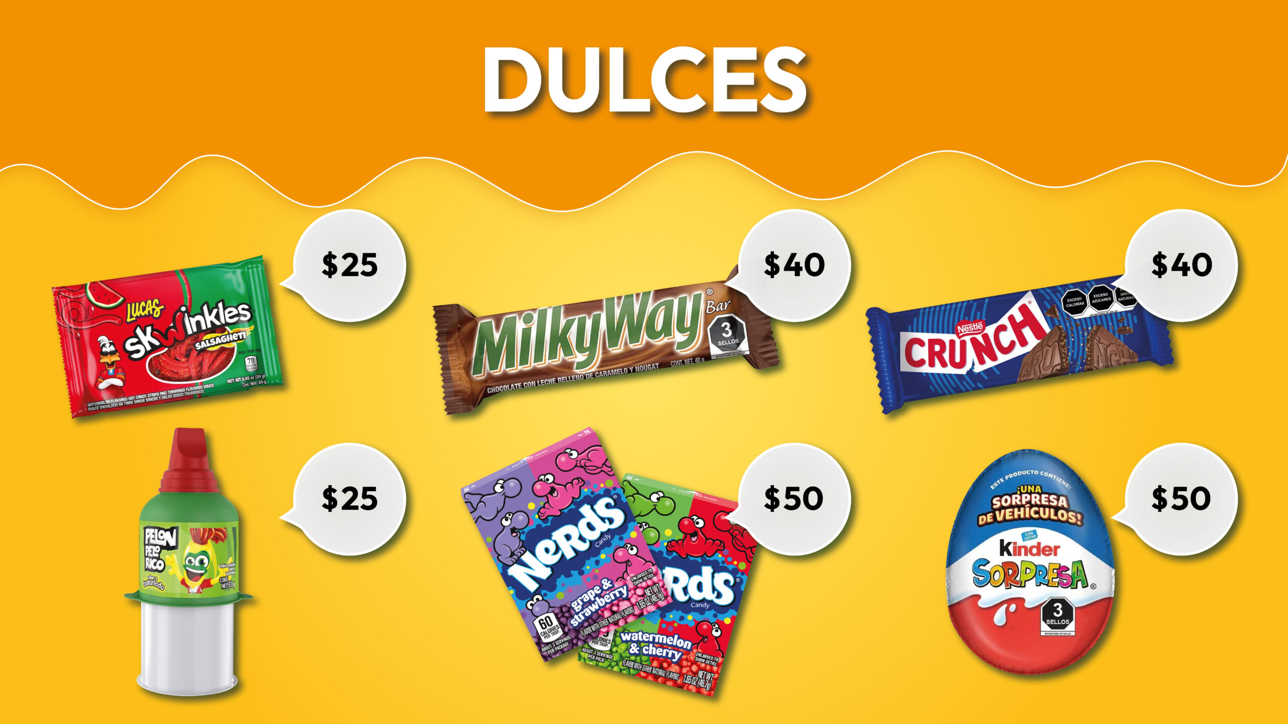 dulces disponibles en la sucursal